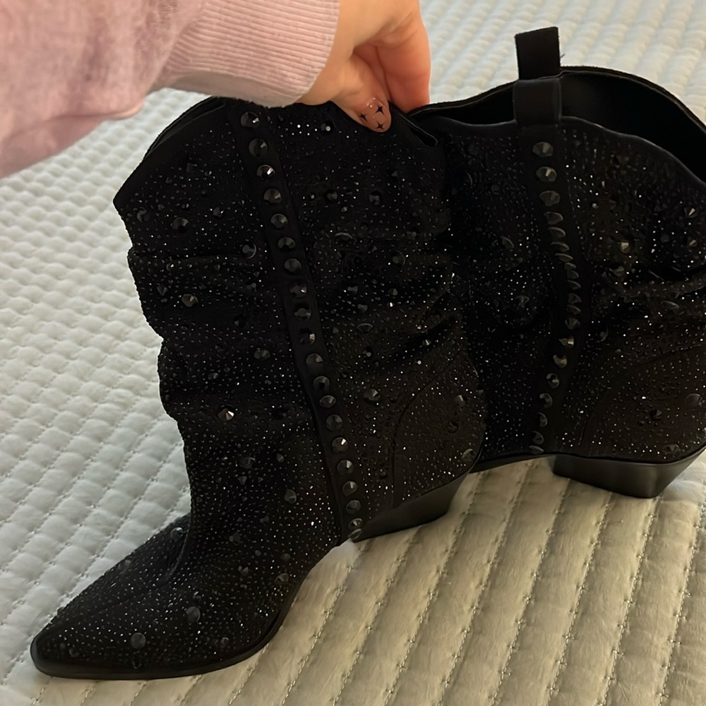 Black rhinestone cowgirl boots